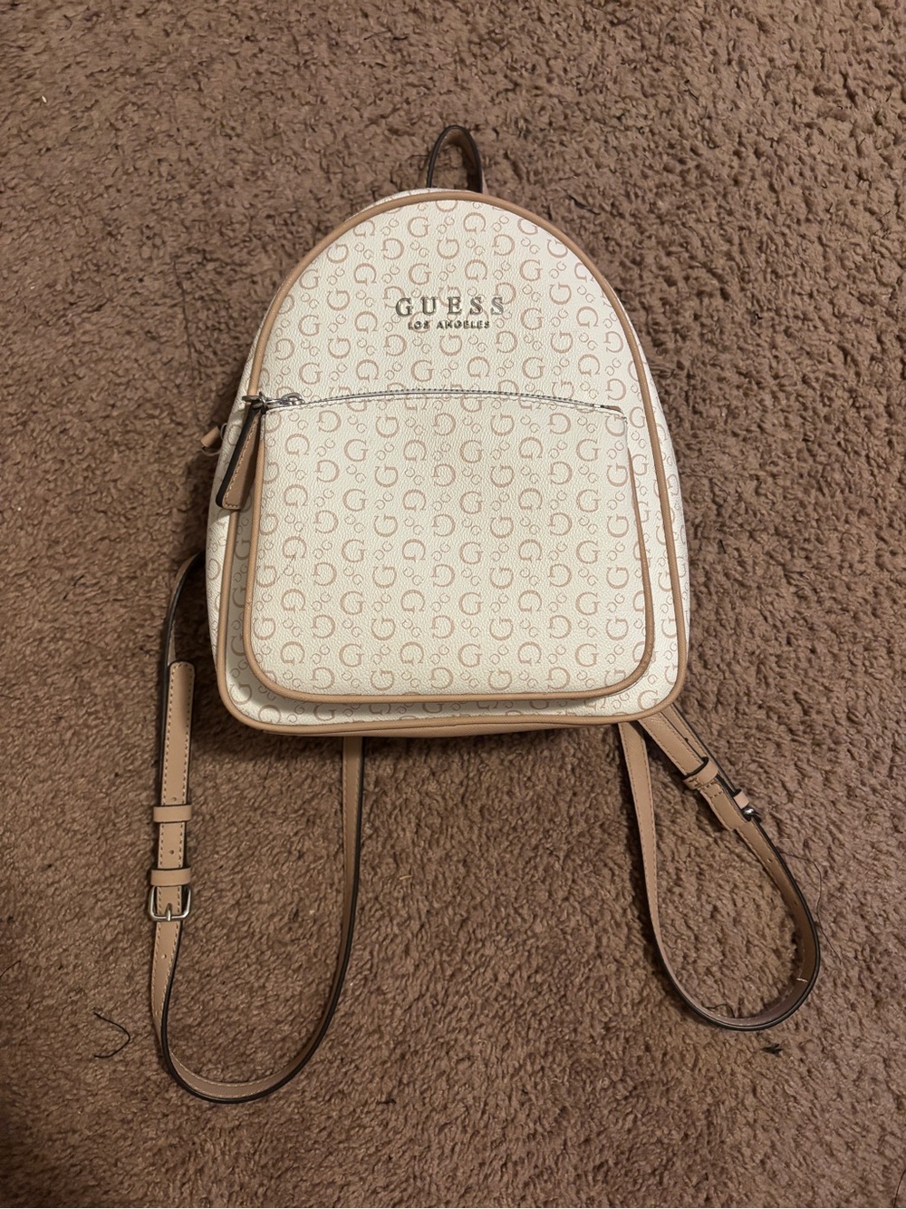 GUESS Cream Mini Logo Backpack with Tan Accents